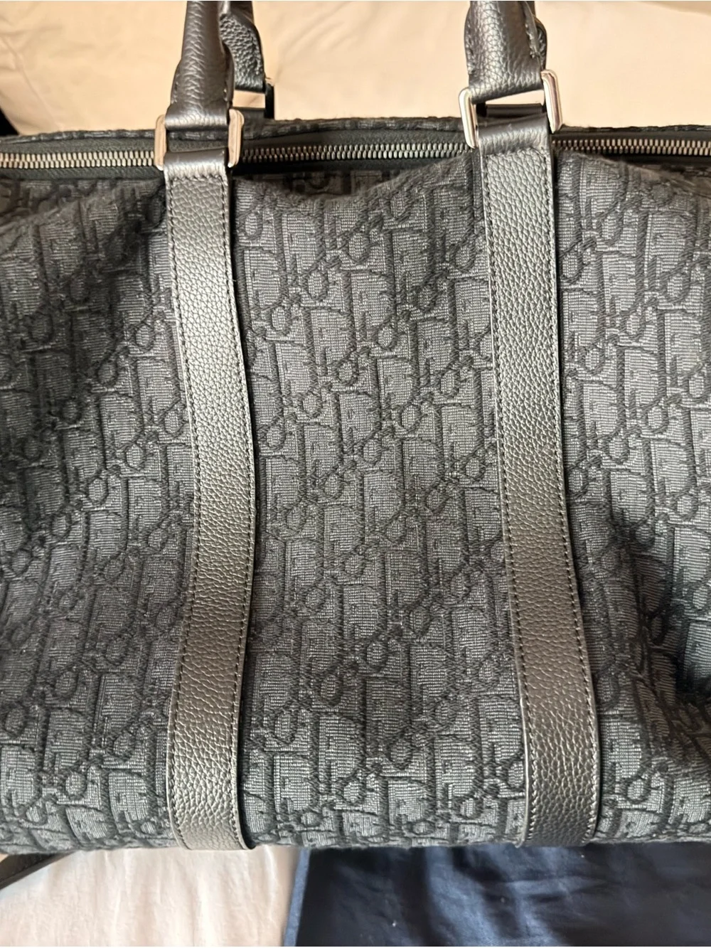 Dior Gray Monogram Canvas Duffel with Leather Trim
